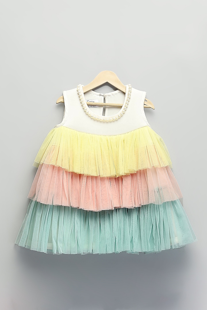 Multi-Colored Suba & Soft Net Layered Dress For Girls by The little tales at Pernia's Pop Up Shop