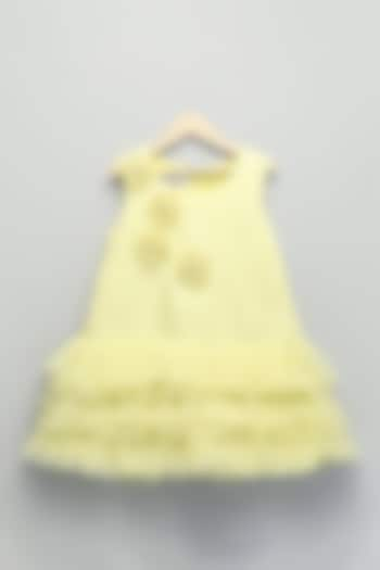 Lemon Yellow Cotton Silk & Net Ruffled A-Line Dress For Girls by The little tales at Pernia's Pop Up Shop