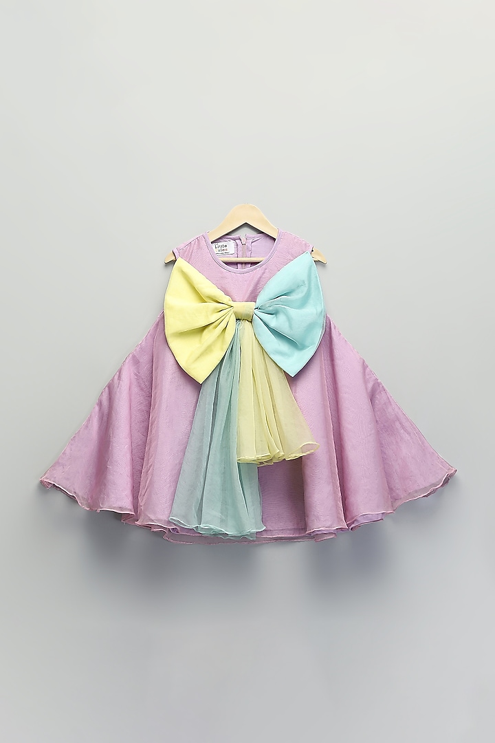 Lilac Soft Net & Cotton Silk Bow Dress For Girls by The little tales at Pernia's Pop Up Shop