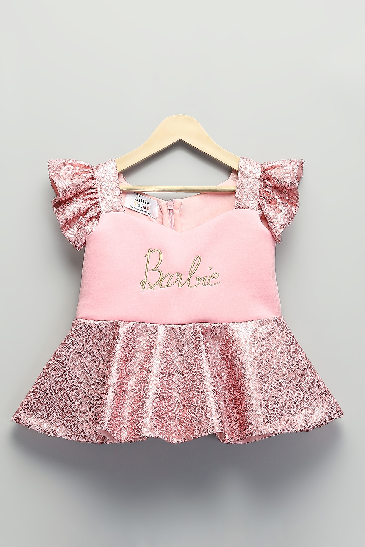 Light Pink Scuba Sequins Barbie Dress With Skirt For Girls by The little  tales at Pernia's Pop Up Shop