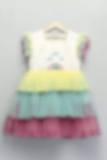 Multi-Colored Scuba & Soft Net Pearl Embroidered Rainbow Dress For Girls by The little tales at Pernia's Pop Up Shop