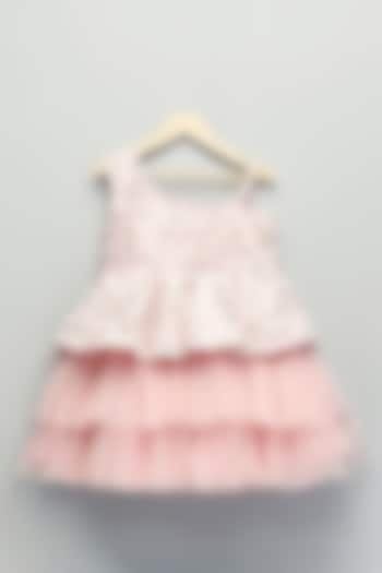 Baby Pink Silk & Soft Net Pearl Embroidered Ruffled Dress For Girls by The little tales at Pernia's Pop Up Shop