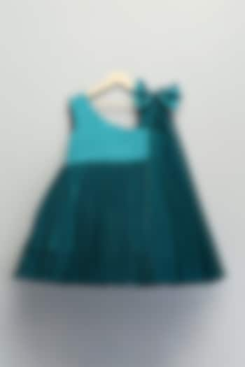 Teal Green Satin & Soft Net Frilled Dress For Girls by The little tales at Pernia's Pop Up Shop