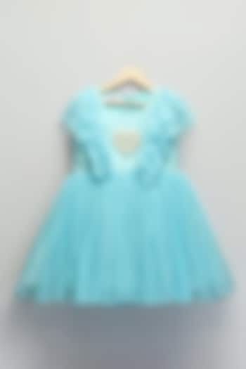 Blue Silk & Soft Net Pearl Embroidered Ruffled Dress For Girls by The little tales at Pernia's Pop Up Shop