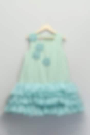 Sea Green Soft Net & Organza Ruffled A-Line Dress For Girls by The little tales at Pernia's Pop Up Shop