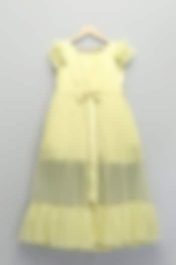 Lime Yellow Satin & Silk Frilled Layered Dress For Girls by The little tales at Pernia's Pop Up Shop