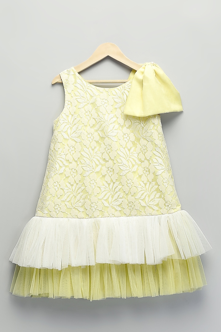 Lime Yellow Soft Net & Organza Ruffled Lace Dress by The little tales at Pernia's Pop Up Shop