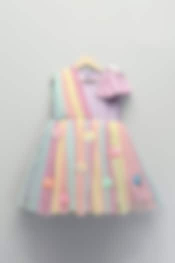 Multi-Colored Cotton Silk & Net 3D Floral Embroidered Frilled Dress For Girls by The little tales at Pernia's Pop Up Shop