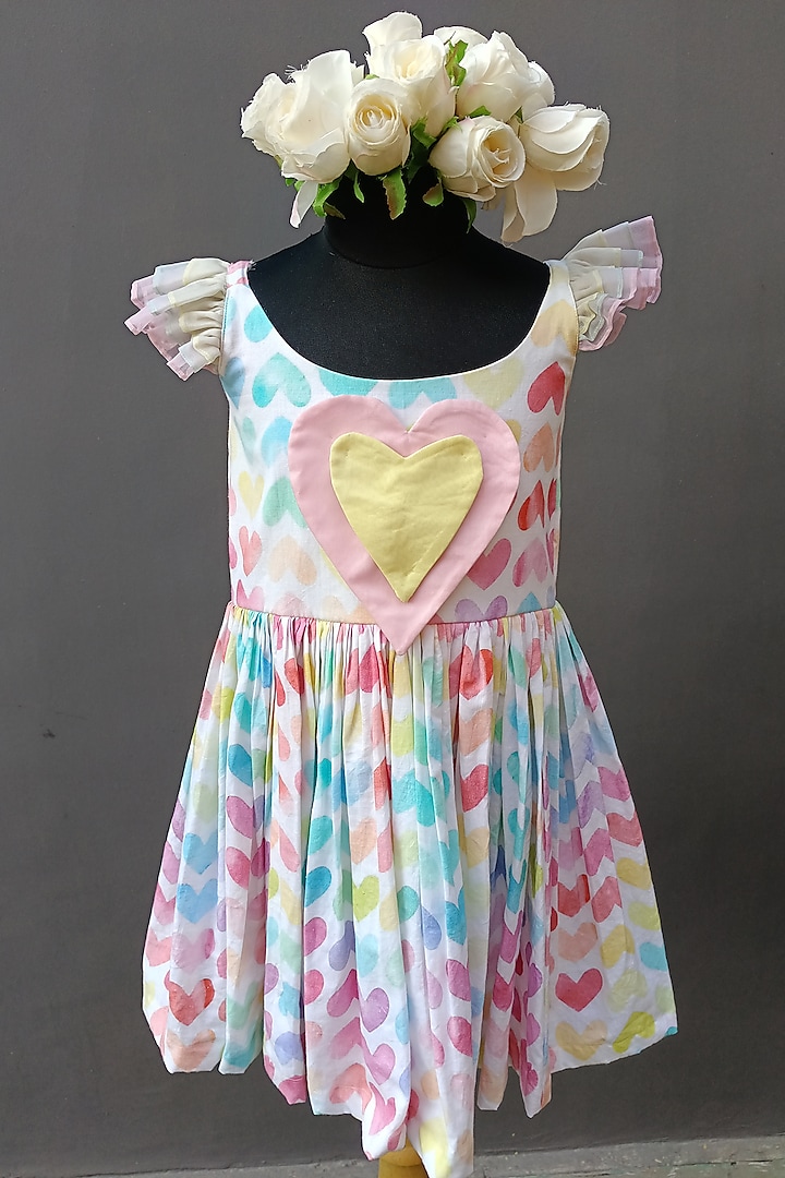 Multi-Colored Cotton Poplin Printed Frilled Dress For Girls by The little tales at Pernia's Pop Up Shop