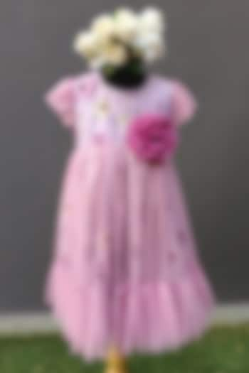 Lilac Cotton Poplin & Organza Floral Printed Dress For Girls by The little tales at Pernia's Pop Up Shop