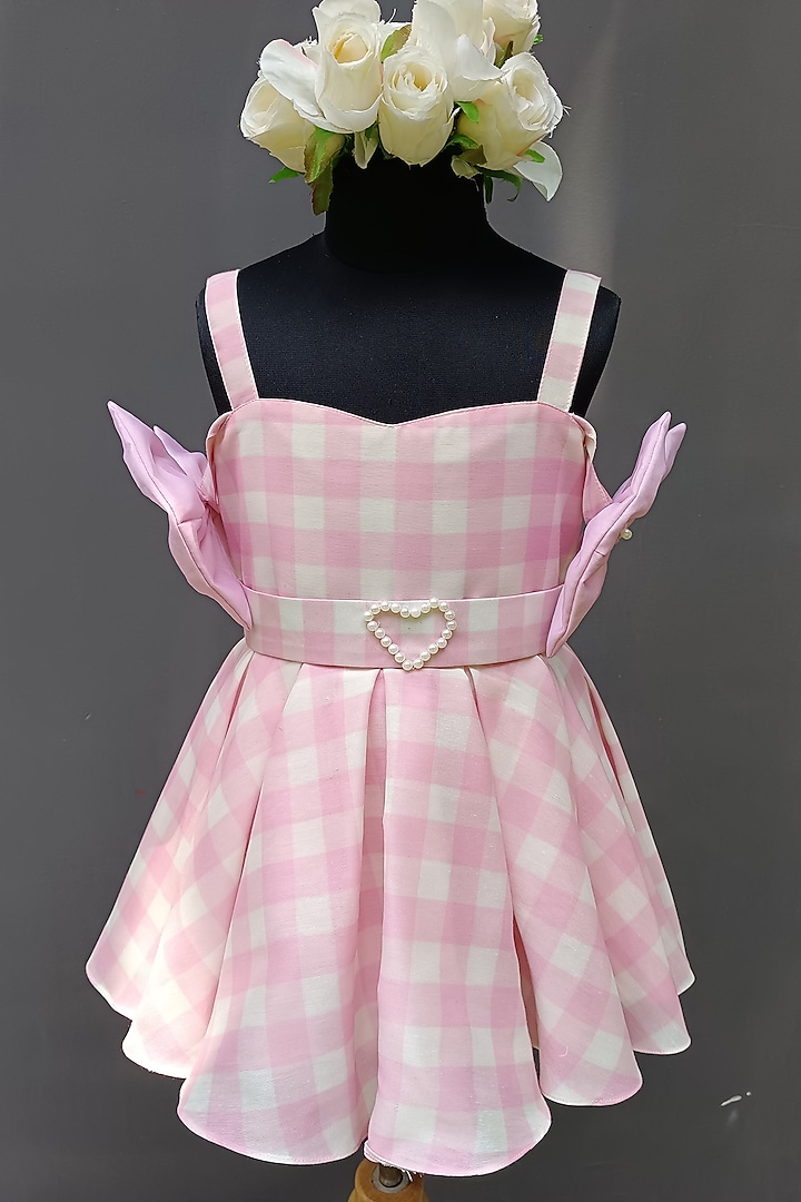 Pink Cotton Poplin & Silk Printed Dress For Girls by The little tales at Pernia's Pop Up Shop