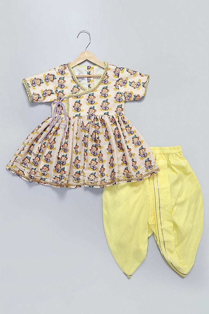 Yellow Cotton Silk Dhoti Set For Girls by The little tales at Pernia's Pop Up Shop