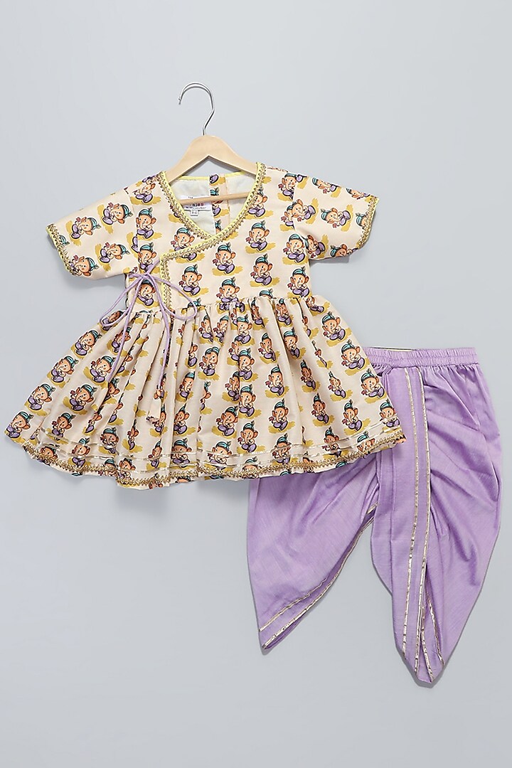 Purple Cotton Silk Dhoti Set For Girls by The little tales at Pernia's Pop Up Shop