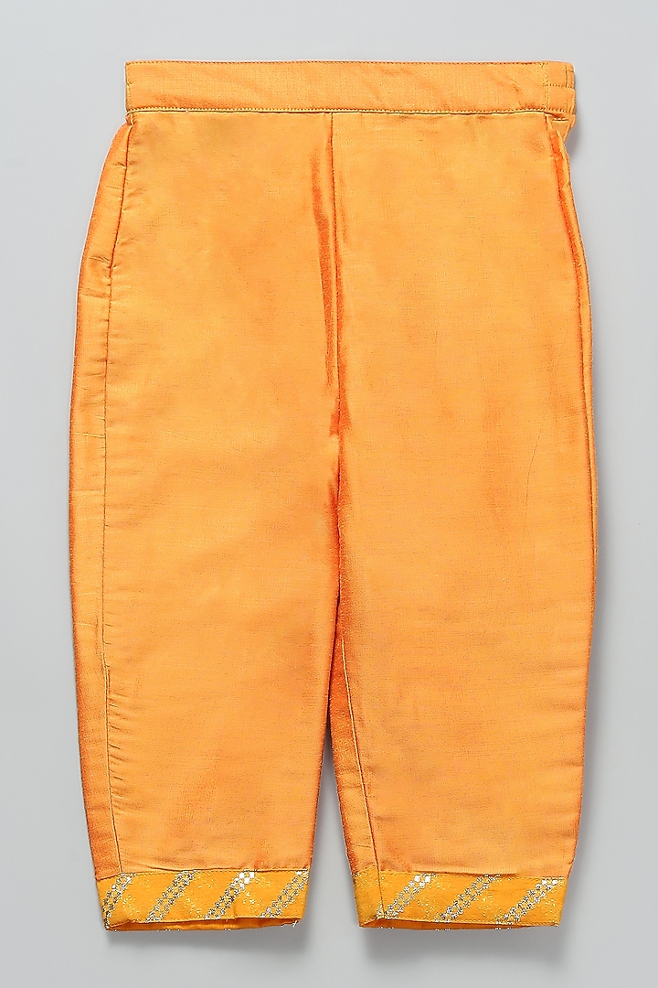 Orange Chanderi Frilled Anarkali Set For Girls by The little tales at Pernia's Pop Up Shop