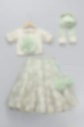 Off-White & Green Georgette 3D Floral Embroidered Lehenga Set For Girls by The little tales at Pernia's Pop Up Shop