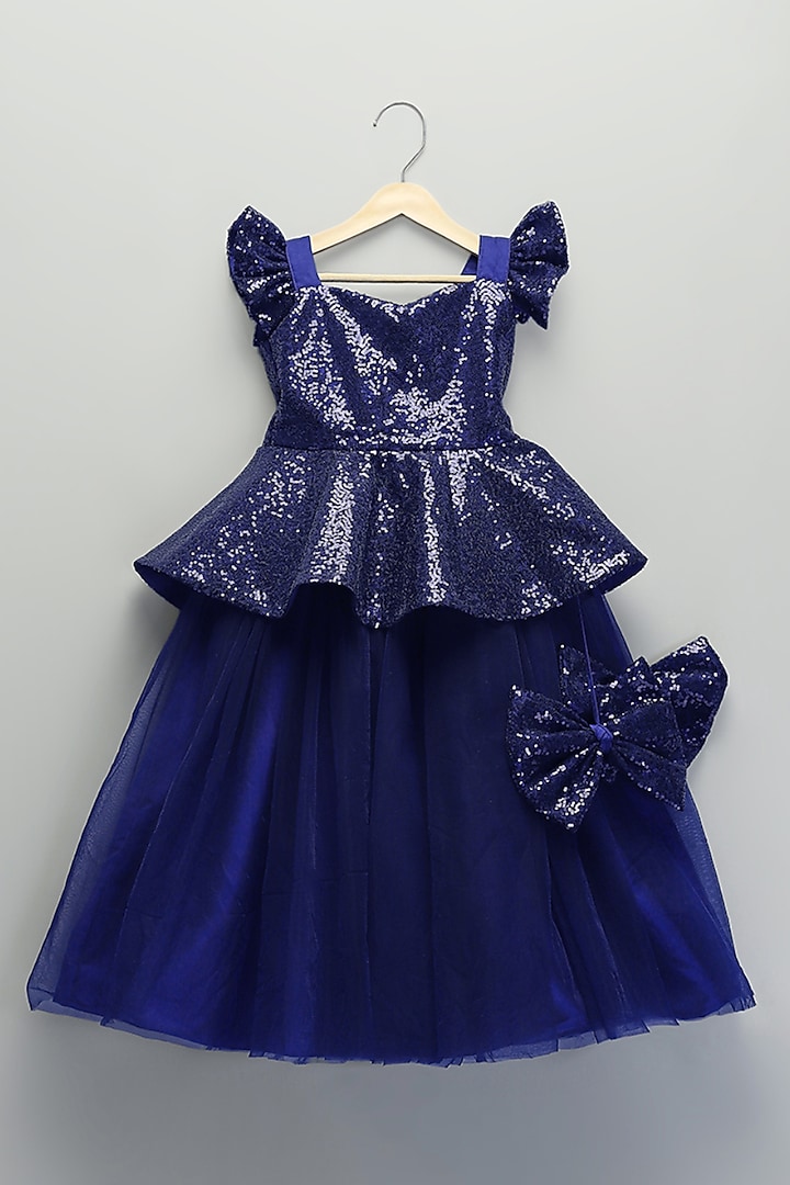 Blue Sequins & Butterfly Net Lehenga Set For Girls by The little tales at Pernia's Pop Up Shop