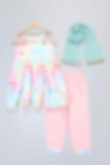 Multi-Colored Cotton Silk Printed Kurta Set For Girls by The little tales at Pernia's Pop Up Shop