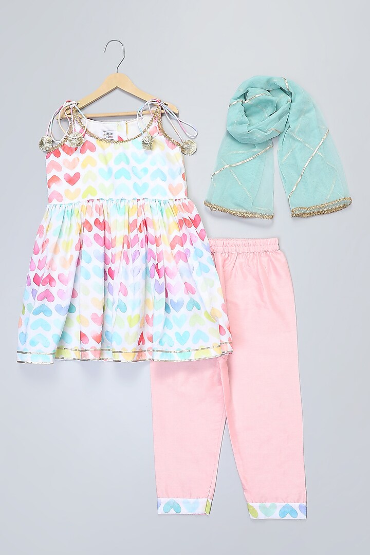 Multi-Colored Cotton Silk Printed Kurta Set For Girls by The little tales at Pernia's Pop Up Shop