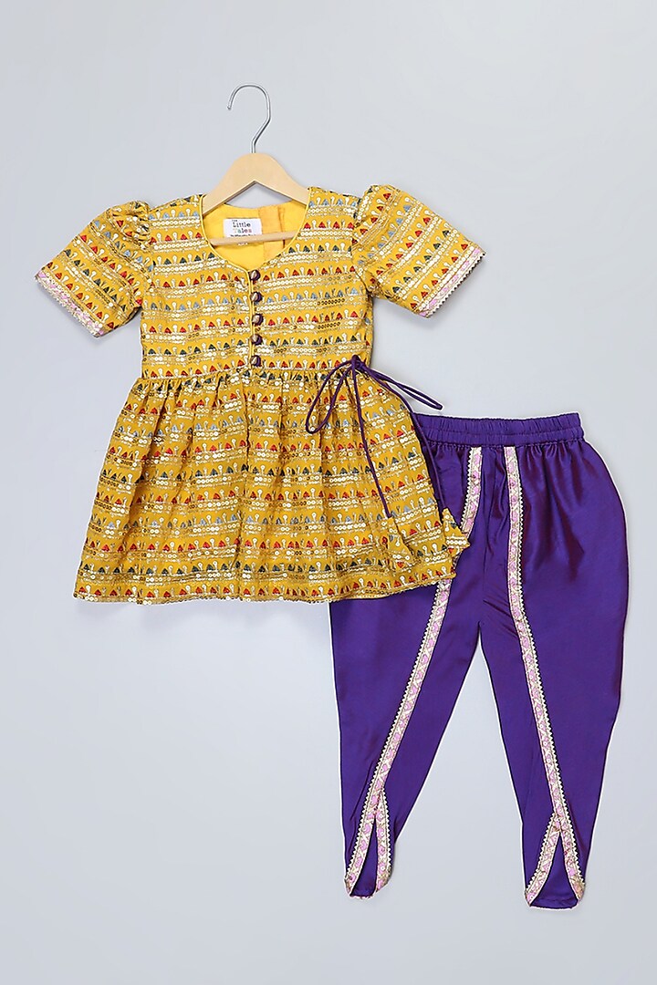 Purple Silk Dhoti Set For Girls by The little tales at Pernia's Pop Up Shop