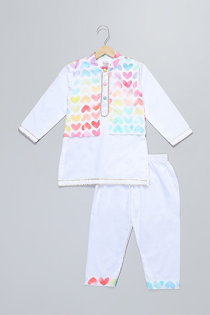 Off-White Cotton Poplin Printed Kurta Set For Boys by The little tales at Pernia's Pop Up Shop