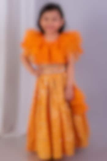 Orange Cotton Silk & Cotton Zari Embroidered Lehenga Set For Girls by The little tales at Pernia's Pop Up Shop