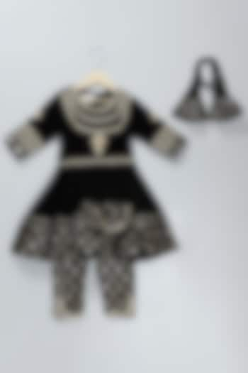 Black Velvet & Silk Machine Embroidered Anarkali Set For Girls by The little tales at Pernia's Pop Up Shop