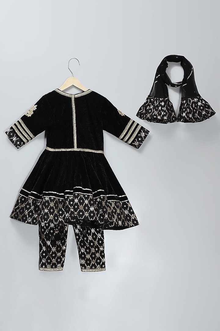 Black Velvet & Silk Machine Embroidered Anarkali Set For Girls by The little tales at Pernia's Pop Up Shop