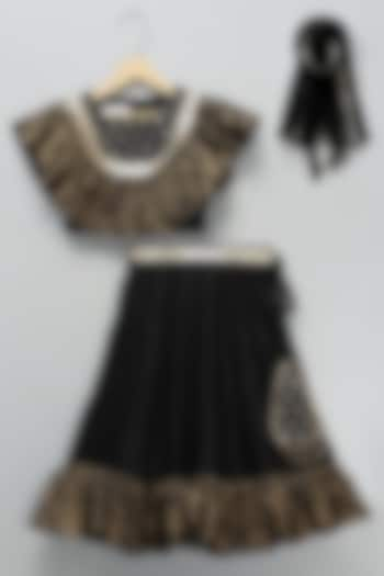 Black Cotton Silk & Cotton Embroidered Lehenga Set For Girls by The little tales at Pernia's Pop Up Shop