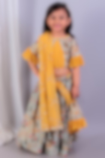 Green & Yellow Cotton Silk & Cotton Printed Lehenga Set For Girls by The little tales at Pernia's Pop Up Shop