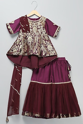 Dark Purple Cotton & Cotton Silk Sharara Set For Girls by The little tales