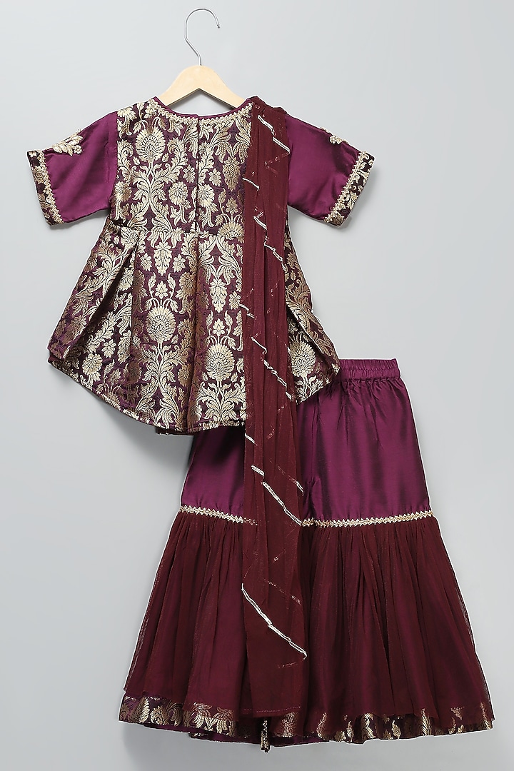 Dark Purple Cotton & Cotton Silk Sharara Set For Girls by The little tales at Pernia's Pop Up Shop
