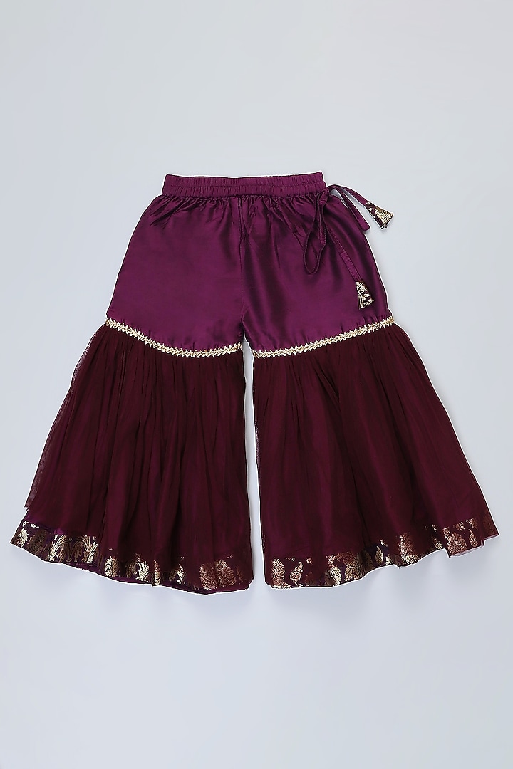 Dark Purple Cotton & Cotton Silk Sharara Set For Girls by The little tales at Pernia's Pop Up Shop