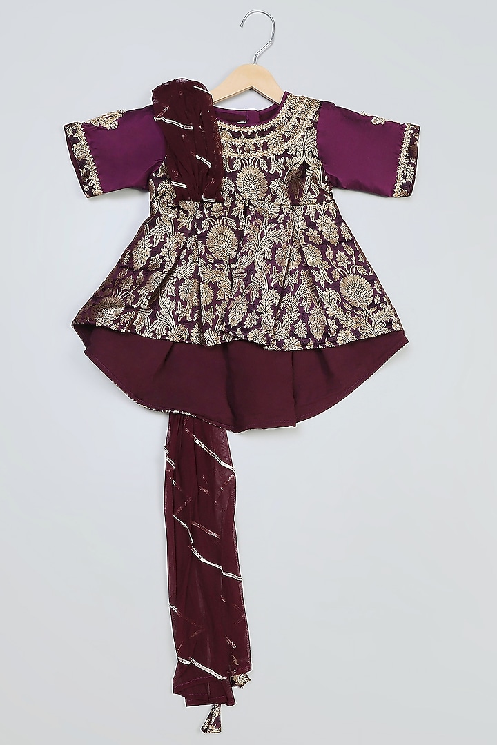 Dark Purple Cotton & Cotton Silk Sharara Set For Girls by The little tales at Pernia's Pop Up Shop