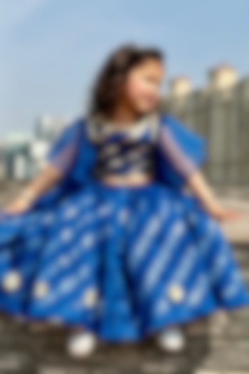 Blue Organza & Chanderi Embroidered Lehenga Set For Girls by The little tales at Pernia's Pop Up Shop