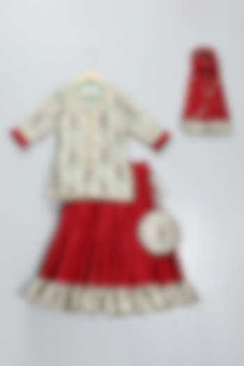 Maroon Jacquard Printed Lehenga Set For Girls by The little tales at Pernia's Pop Up Shop