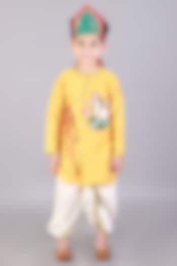 Yellow Cotton Silk Pichwai Embroidered Kurta Set For Boys by The little tales at Pernia's Pop Up Shop