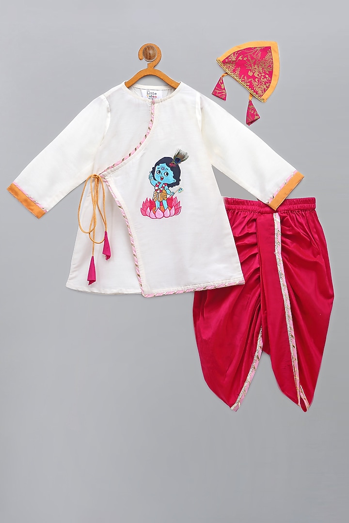 Off-White Cotton Silk Embroidered Kurta Set For Boys by The little tales at Pernia's Pop Up Shop