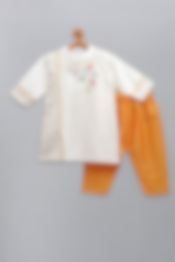 Off-White Cotton Silk Embroidered Kurta Set For Boys by The little tales at Pernia's Pop Up Shop