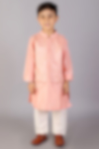 Pastel Peach Cotton Silk Kurta Set For Boys by The little tales at Pernia's Pop Up Shop