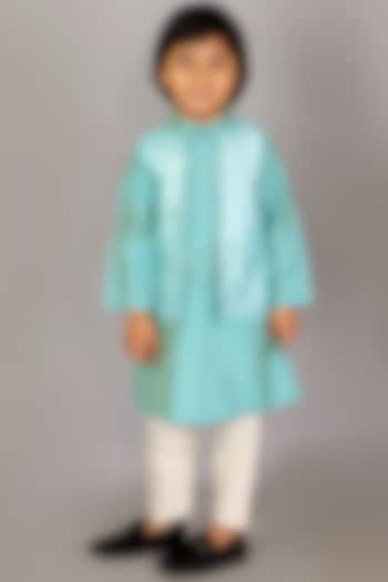 Blue Cotton Silk Kurta Set For Boys by The little tales at Pernia's Pop Up Shop