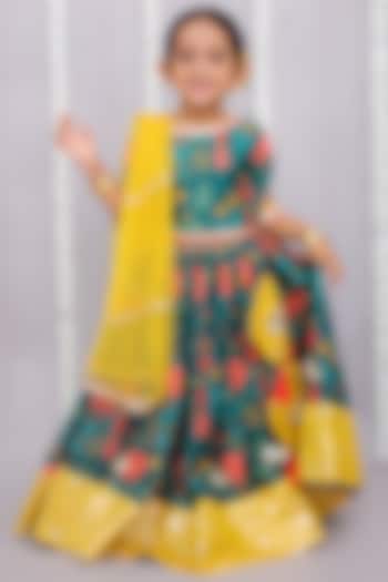 Green Cotton Silk Printed Lehenga Set For Girls by The little tales at Pernia's Pop Up Shop