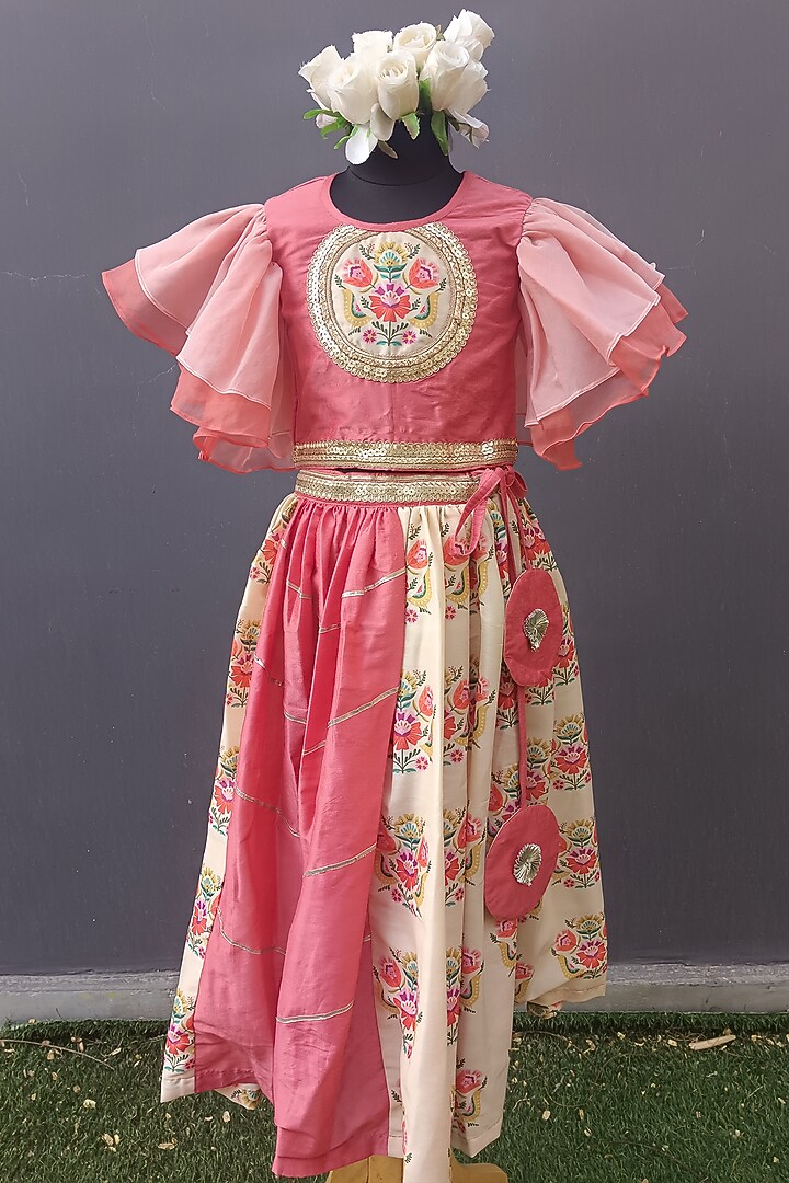 Coral Cotton Poplin Lehenga Set For Girls by The little tales at Pernia's Pop Up Shop