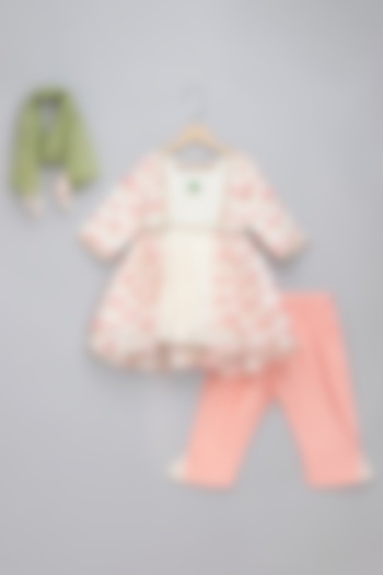 Off-White Cotton Silk Lotus Printed Kurta Set For Girls by The little tales at Pernia's Pop Up Shop