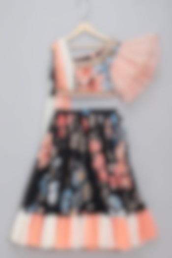 Black Organza Floral Printed Lehenga Set For Girls by The little tales at Pernia's Pop Up Shop