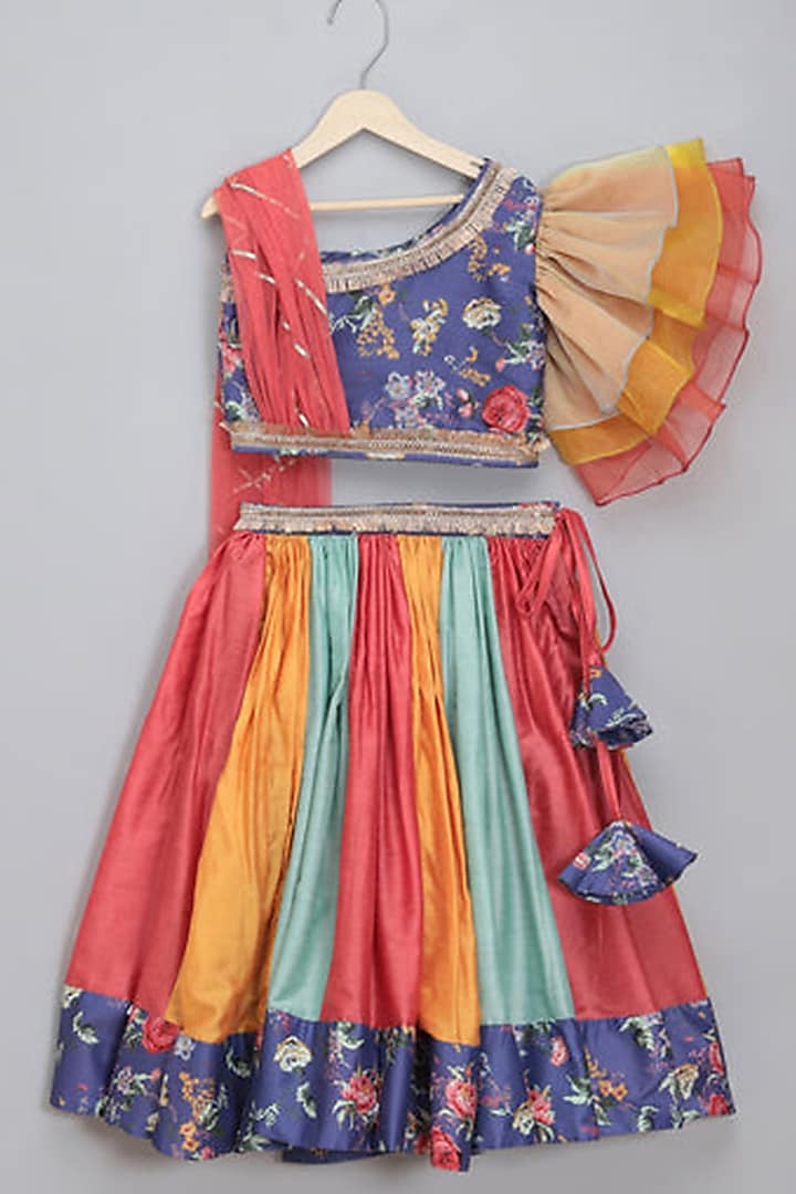 Purple Organza Floral Printed Lehenga Set For Girls by The little tales at Pernia's Pop Up Shop