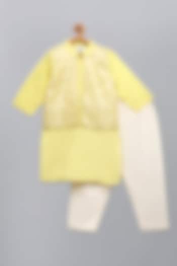 Lime Yellow Cotton Silk Kurta Set For Boys by The little tales at Pernia's Pop Up Shop