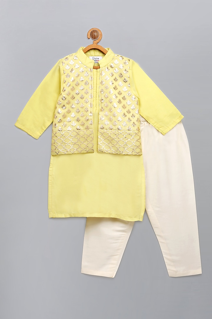 Lime Yellow Cotton Silk Kurta Set For Boys by The little tales at Pernia's Pop Up Shop