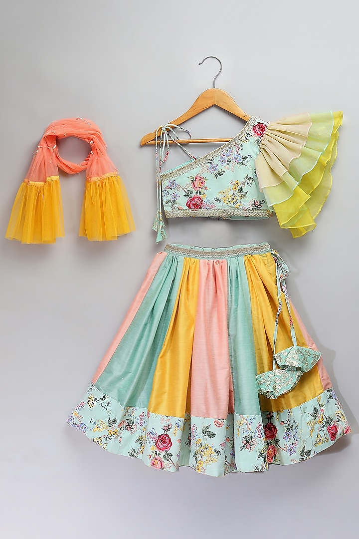 Multi-Colored Organza Floral Printed Lehenga Set For Girls by The little tales at Pernia's Pop Up Shop