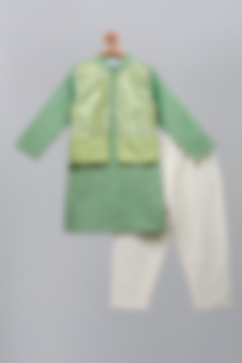 Pastel Green Cotton Silk Kurta Set For Boys by The little tales at Pernia's Pop Up Shop