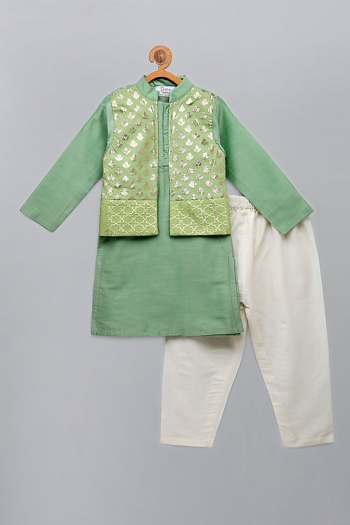 Pastel Green Cotton Silk Kurta Set For Boys by The little tales at Pernia's Pop Up Shop